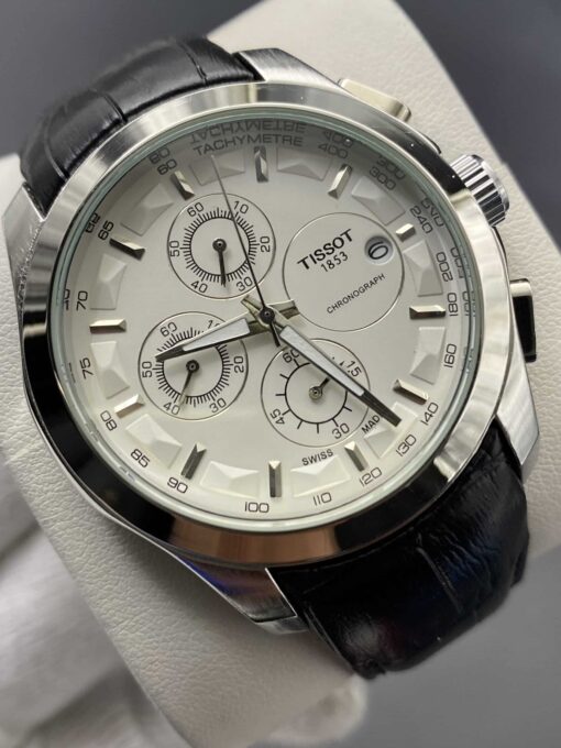 White Dial  Silver Case With Black Strap ( CHRONOGRAPH Working )