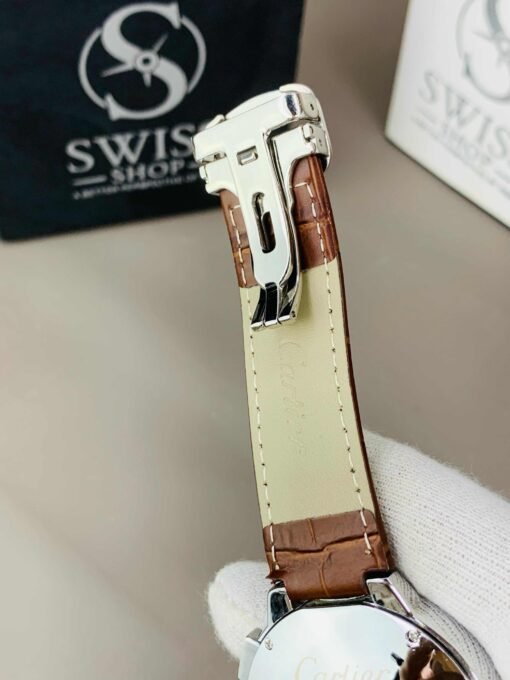 WHITE DIAL WITH SILVER CASE BROWN LEATHER Strap - Image 5