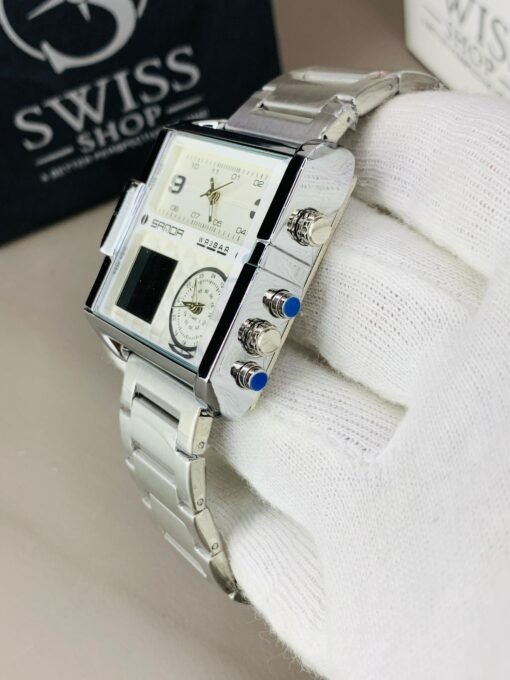 Original Skmei Triple Time Watch Silver Colour - Image 3