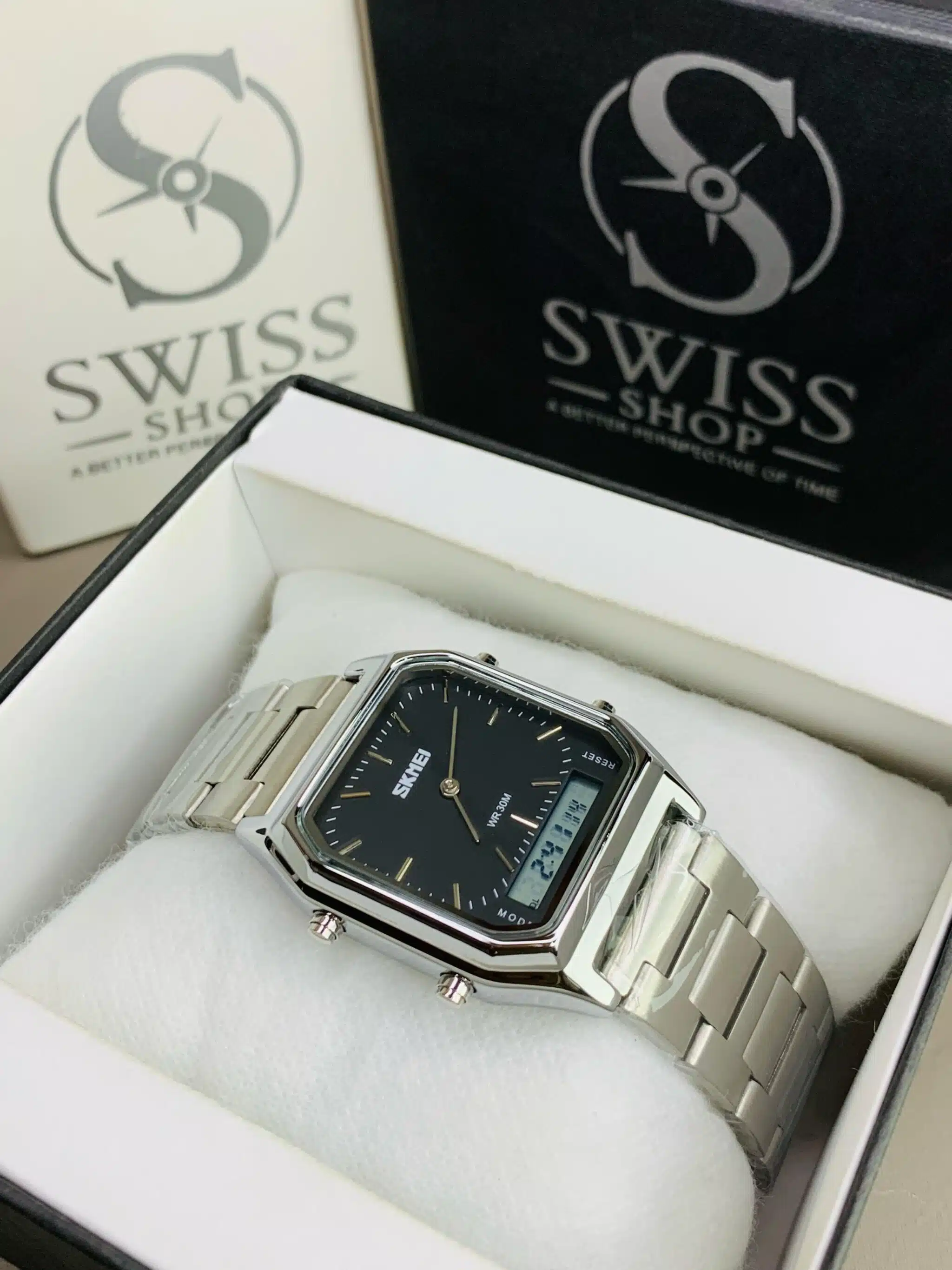 Original Skmei Dual time Silver Colour With Black Dial - Image 2