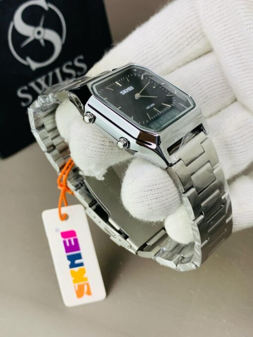 Original Skmei Dual time Silver Colour With Black Dial - Image 4