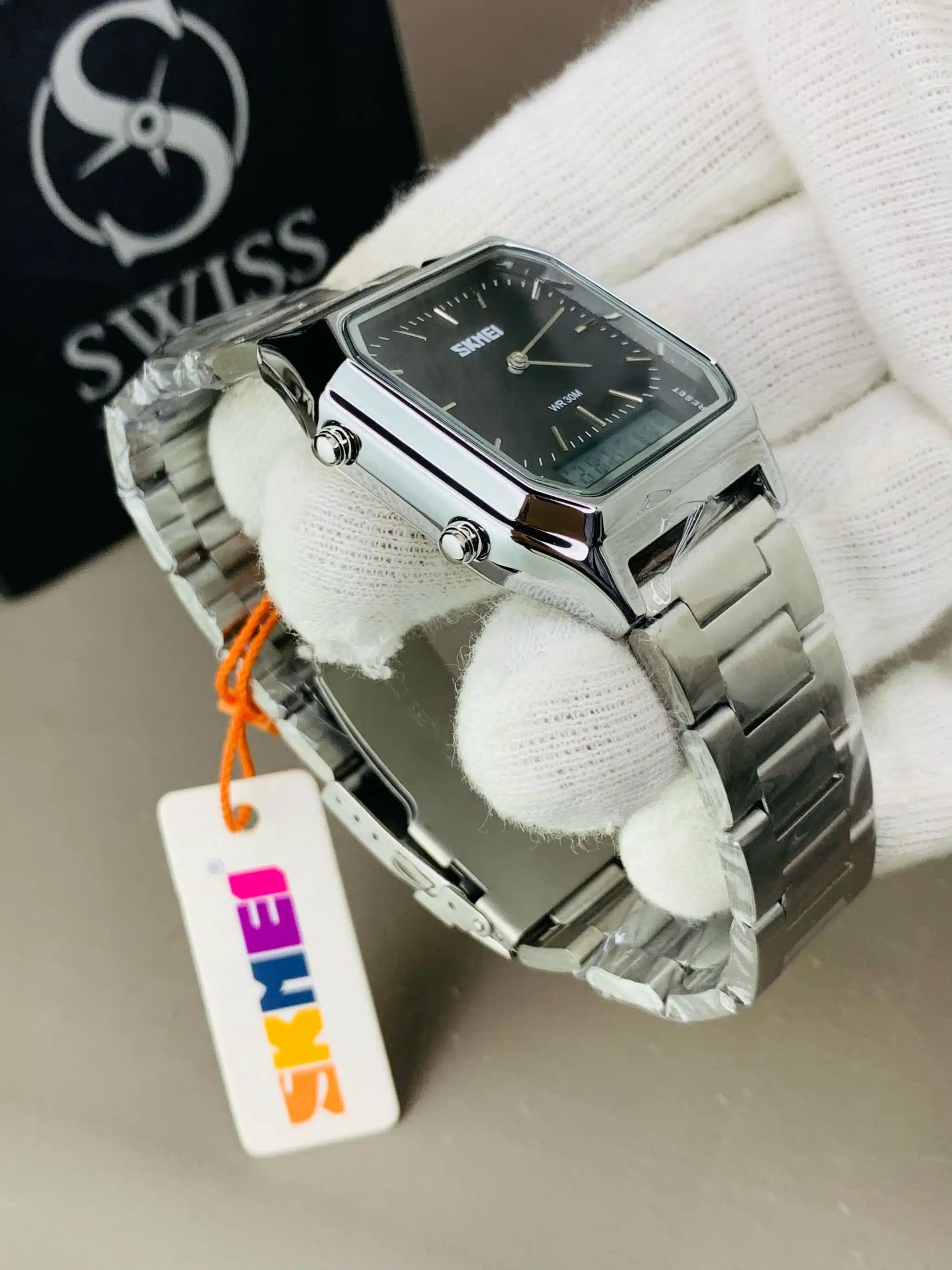 Original Skmei Dual time Silver Colour With Black Dial - Image 4