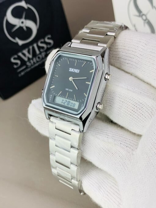 Original Skmei Dual time Silver Colour With Black Dial - Image 3