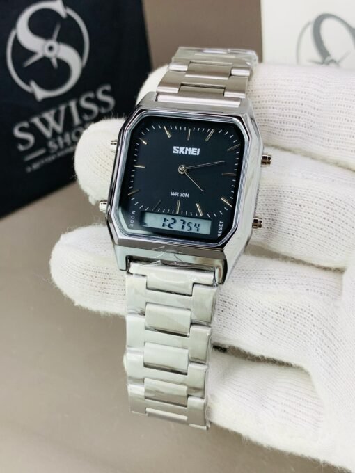 Original Skmei Dual time Silver Colour With Black Dial
