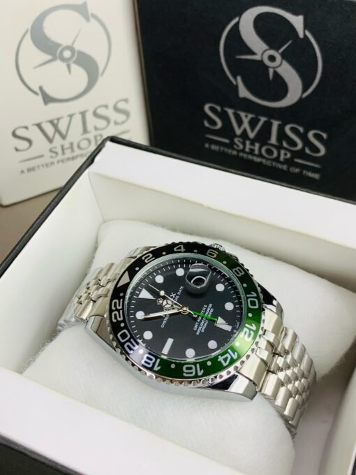 GMT Black Dial Green And Black Case With Silver Chain - Image 2
