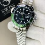 GMT Black Dial Green And Black Case With Silver Chain