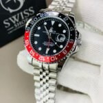 GMT Black Dial Red And Black Case With Silver Chain