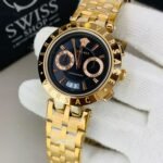 Versace Chronograph Watch - Black Dial Golden Chain