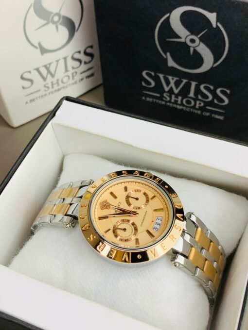 Versace Chronograph Watch - Gold Dial Two-Tone Chain - Image 2