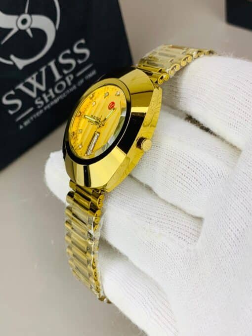Rado Watch - Gold Dial Golden Chain with White Stones - Image 3