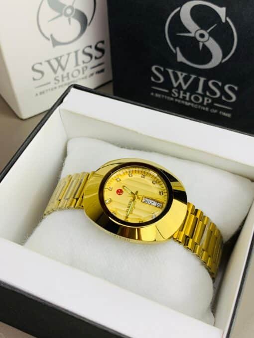 Rado Watch - Gold Dial Golden Chain with White Stones - Image 2