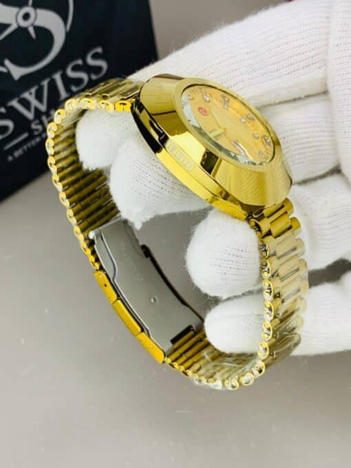 Rado Watch - Gold Dial Golden Chain with White Stones - Image 5