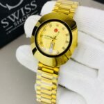 Rado Watch - Gold Dial Golden Chain with White Stones