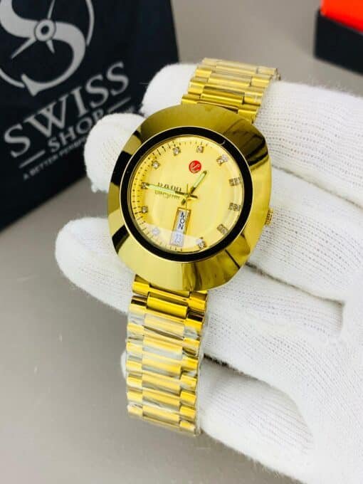 Rado Watch - Gold Dial Golden Chain with White Stones