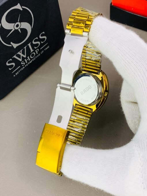 Rado Watch - Gold Dial Golden Chain with White Stones - Image 6