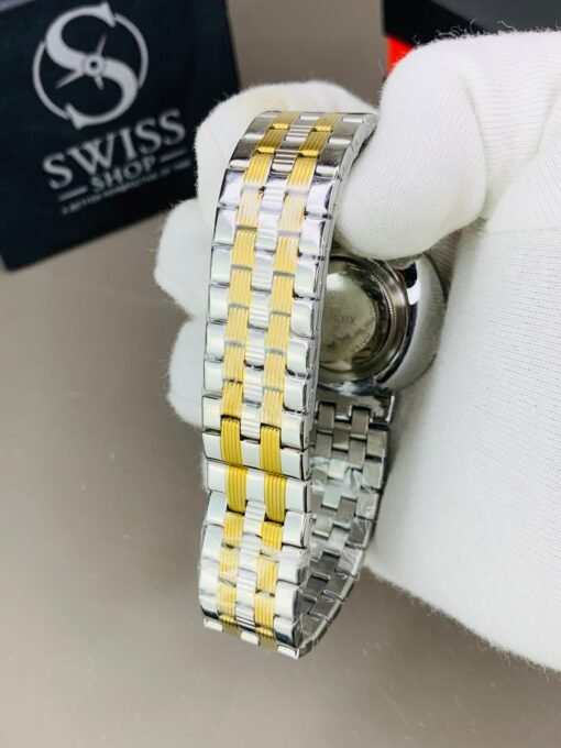 RLX Stones Watch Black Dial With Silver Golden Chain - Image 4