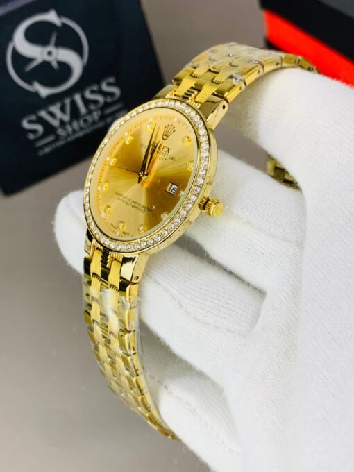RLX Stones Watch Golden Dial With Golden Chain - Image 2