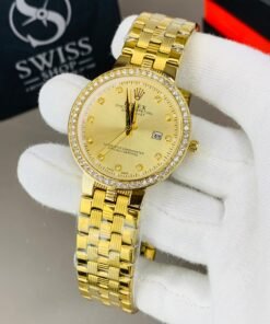 RLX Stones Watch Golden Dial With Golden Chain