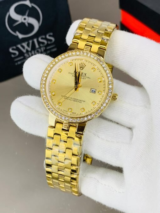 RLX Stones Watch Golden Dial With Golden Chain