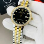 RLX Stones Watch Black Dial With Silver Golden Chain