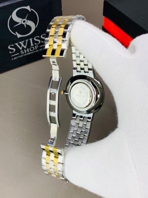 RLX Stones Watch Black Dial With Silver Golden Chain - Image 5