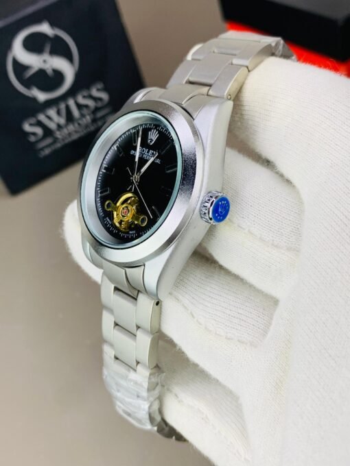 Rolex Oyster Perpetual Labenno Skeleton Edition Black Dial With Silver Chain - Image 3