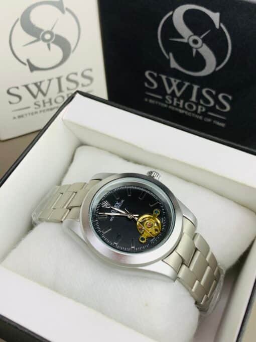 Rolex Oyster Perpetual Labenno Skeleton Edition Black Dial With Silver Chain - Image 2