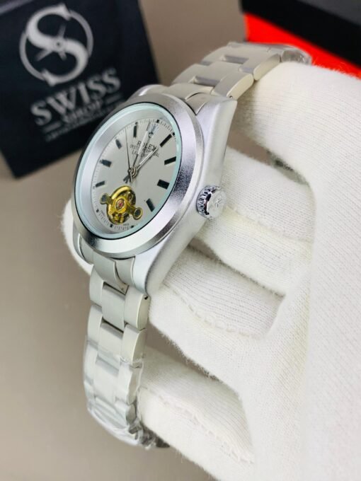Rolex Oyster Perpetual Labenno Skeleton Edition Silver Dial With Silver Chain - Image 3