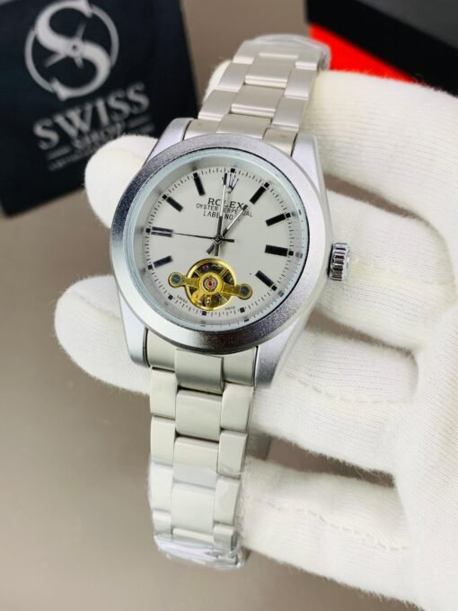 Rolex Oyster Perpetual Labenno Skeleton Edition Silver Dial With Silver Chain