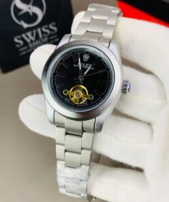 Rolex Oyster Perpetual Labenno Skeleton Edition Black Dial With Silver Chain