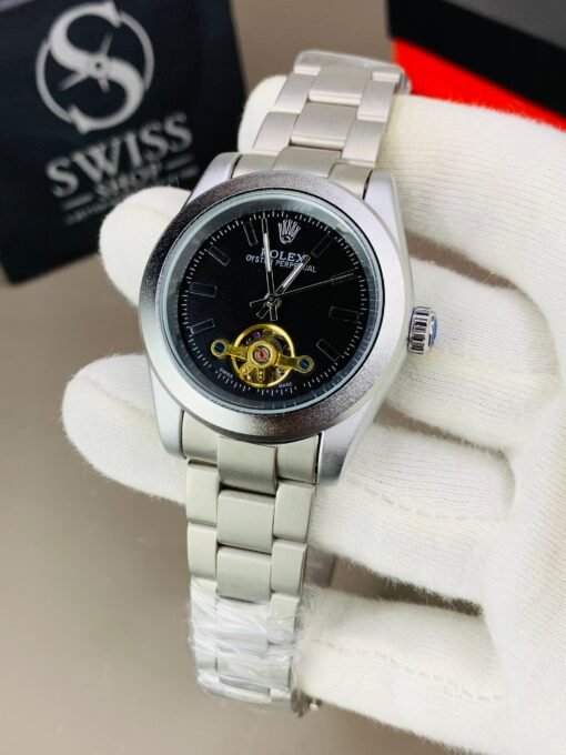 Rolex Oyster Perpetual Labenno Skeleton Edition Black Dial With Silver Chain
