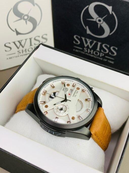 Tag Heuer Carrera Calibre 1887 Chronograph – White Dial Black Case With Brown Strap - Image 2
