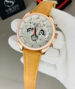 Tag Heuer Grand Carrera LS Skeleton Dial – White Dial Rose Gold Case With Brown Strap (Chronograph Working)