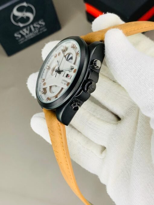 Tag Heuer Carrera Calibre 1887 Chronograph – White Dial Black Case With Brown Strap - Image 3