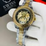 Engraved Black And Golden Case Golden Silver Chain