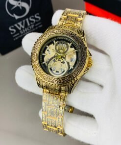 Engraved Black And Golden Case Golden Chain