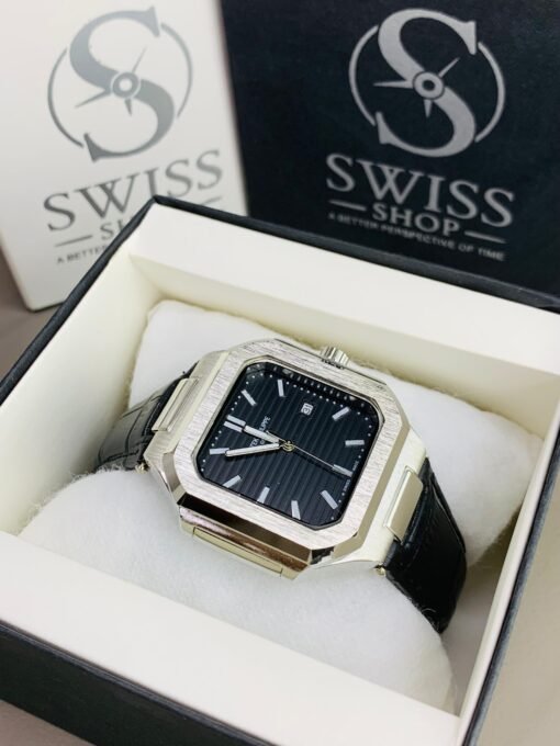 Patek Black Dial With Black Leather Strap - Image 2