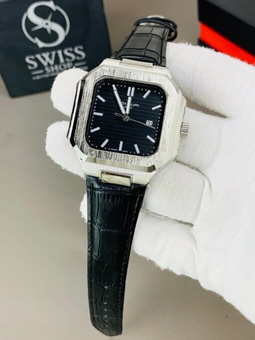 Patek Black Dial With Black Leather Strap
