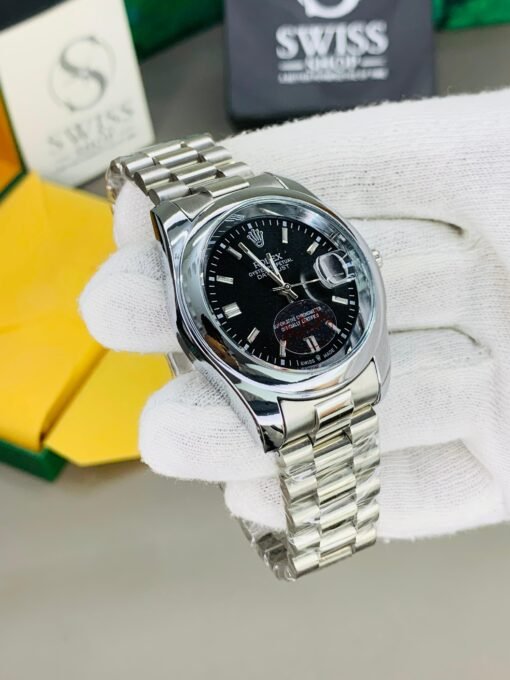 Oyster Perpetual Black Dial Silver Chain.