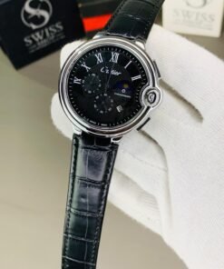 Silver Dial With Black Leather Strap Chronograph Watch  ( Automatic Movement )