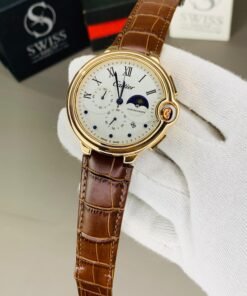 Golden Case  With Brown Leather Strap Chronograph Watch  ( Automatic Movement )